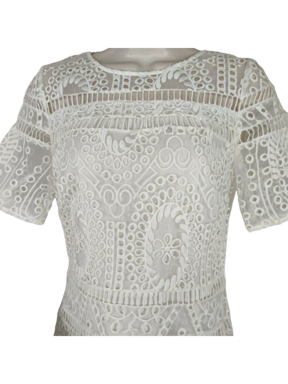 Gianni Bini Lily Sheath Dress Women Size 2 White Short Sleeve Boho Wedding NEW - Picture 2 of 9